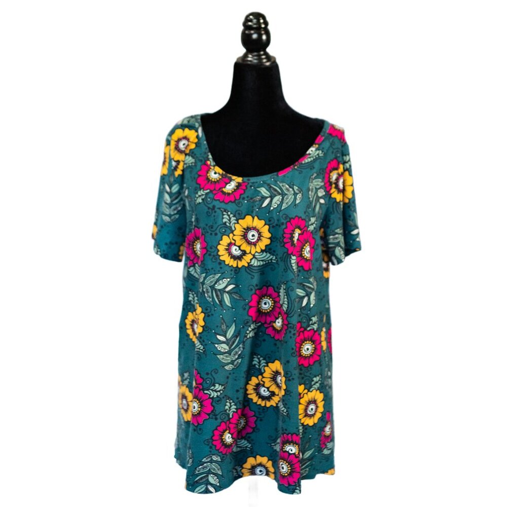 LuLaRoe Classic Tee Teal Floral Pattern, Size Large